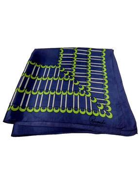 Vintage Blue Satin Scarf RICARDO POP ART Green MODERNISM FLAMBOYANT CUBAN STYLE